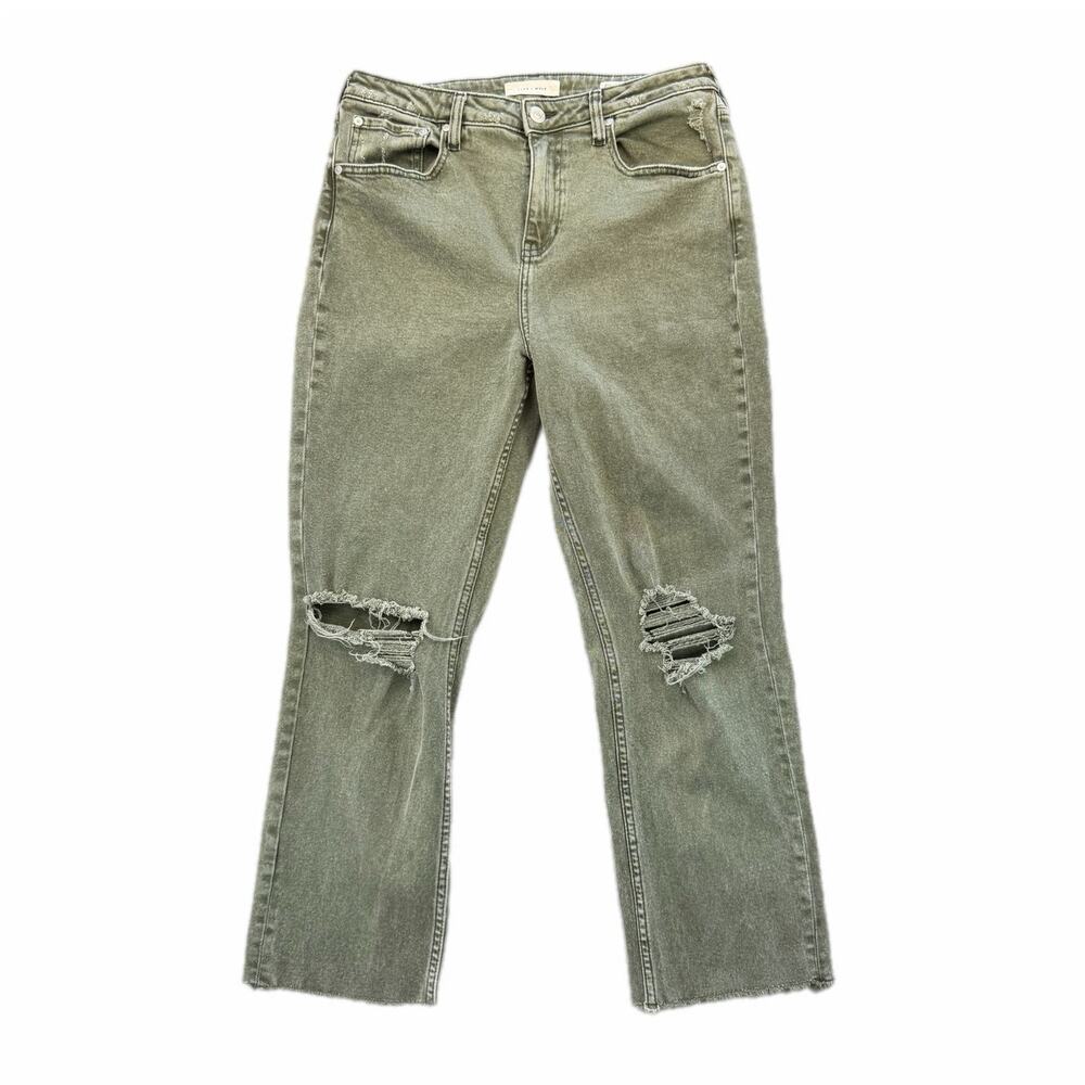 Cleo + Wolf Gray High Rise Straight Distressed Classic Everyday Edgy Denim Jeans